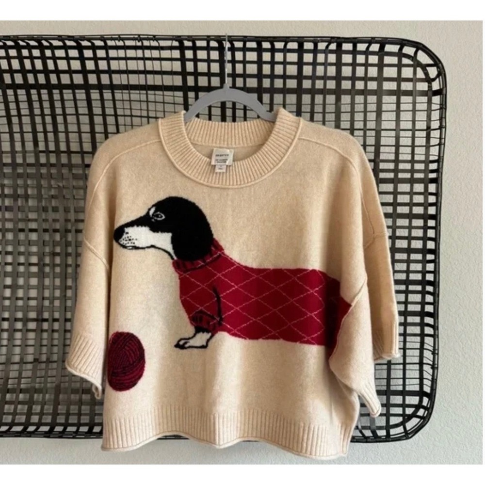 Anthropologie Dachshund Cashmere Argyle Sweater  S NWT Preppy Dog Lover SOldOut